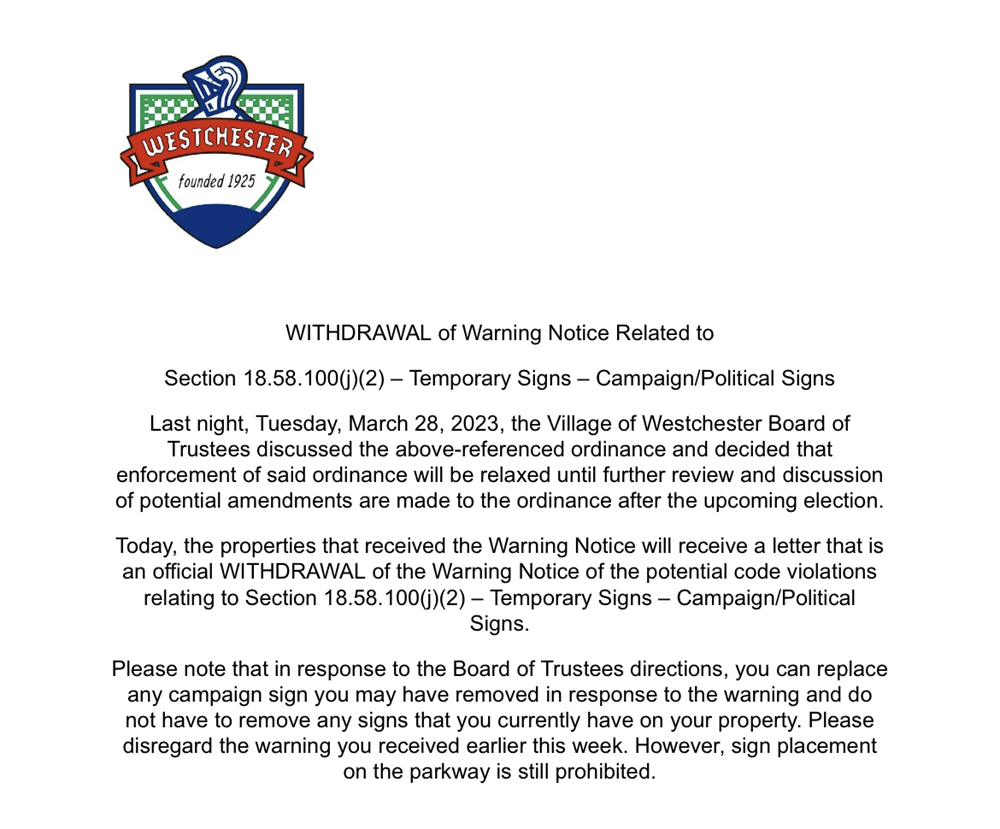 Withdrawl of Warning Notice