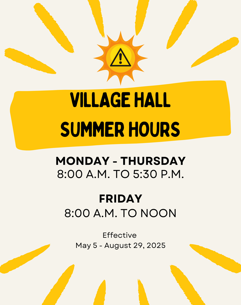 Village Hall Summer Hours