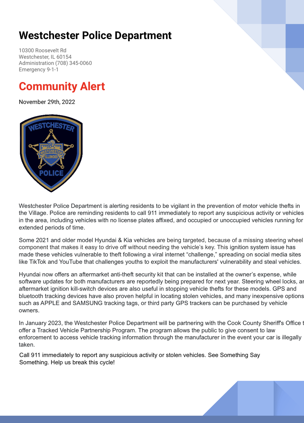 Community Alert - Stolen Vehicles
